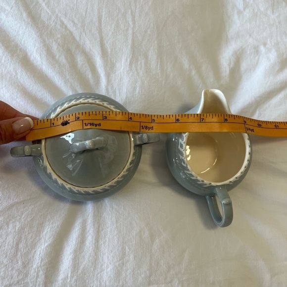 Vintage Harker Ware Pottery Cream Sugar Salt Pepper Shakers Set | Gray - Picture 5 of 8